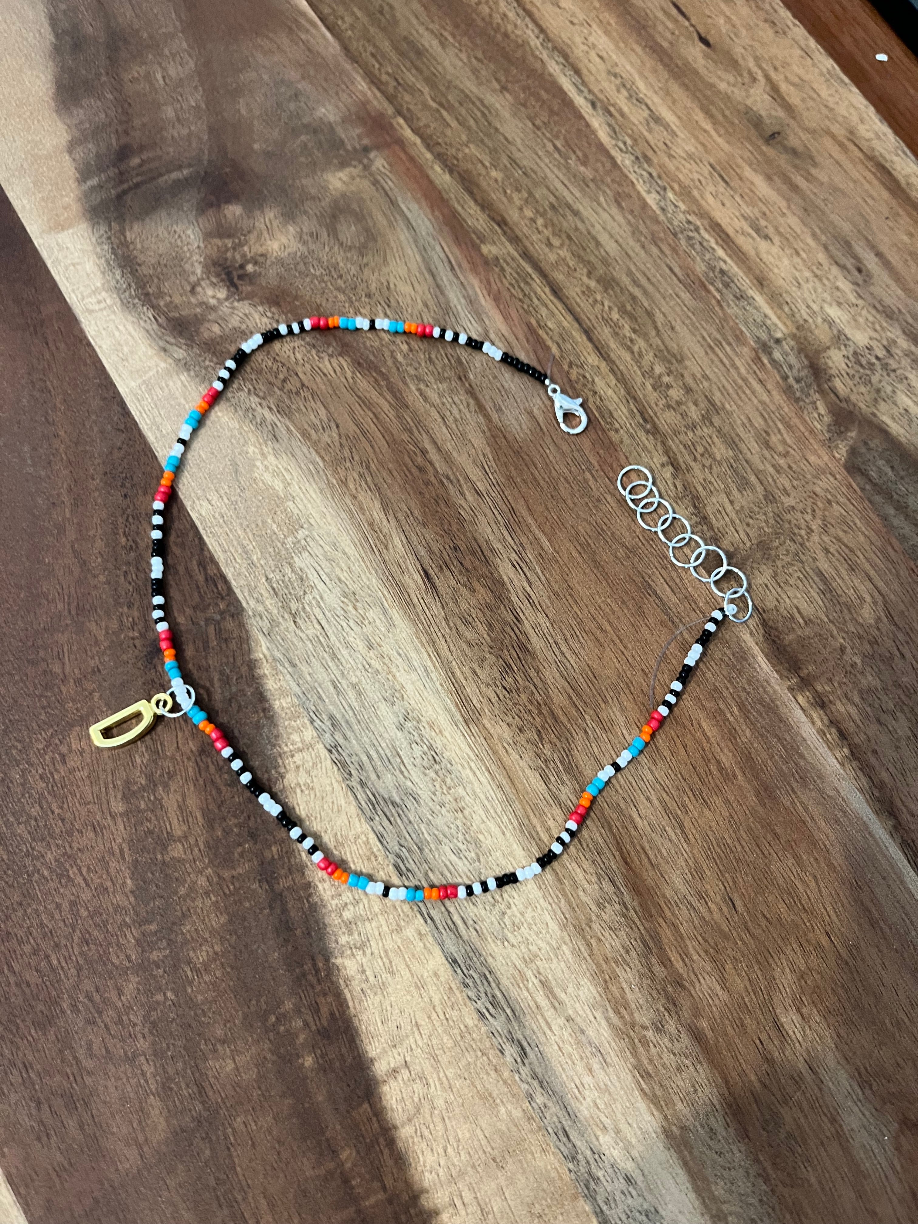 BEADED CHOKER WITH GOLD CHARM INITIAL