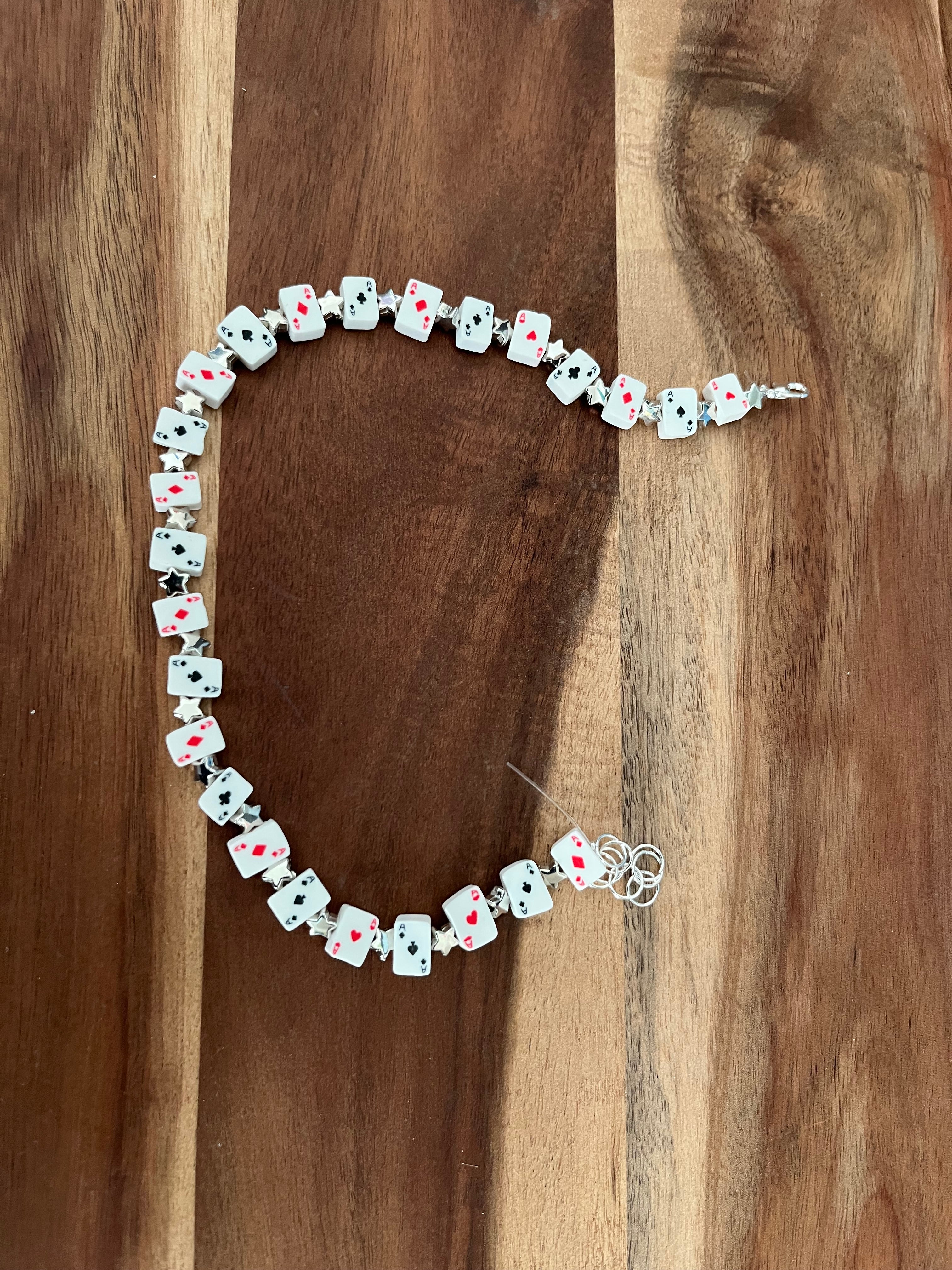 CARD DECK AND SILVER STAR BEAD CHOKER