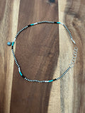 BEADED CHOKER WITH SILVER & TURQUOISE CHARM